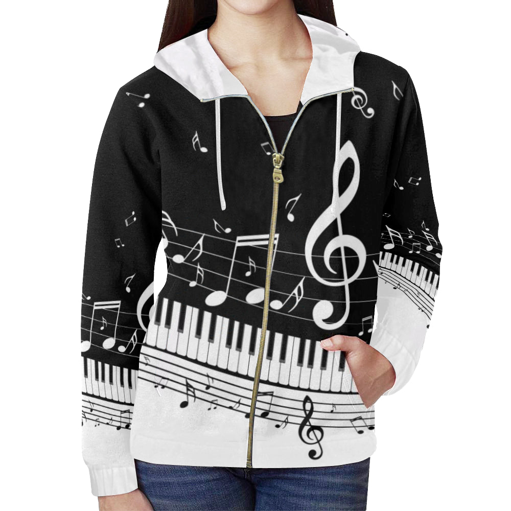 Piano and Music Notes Zip Hoodie