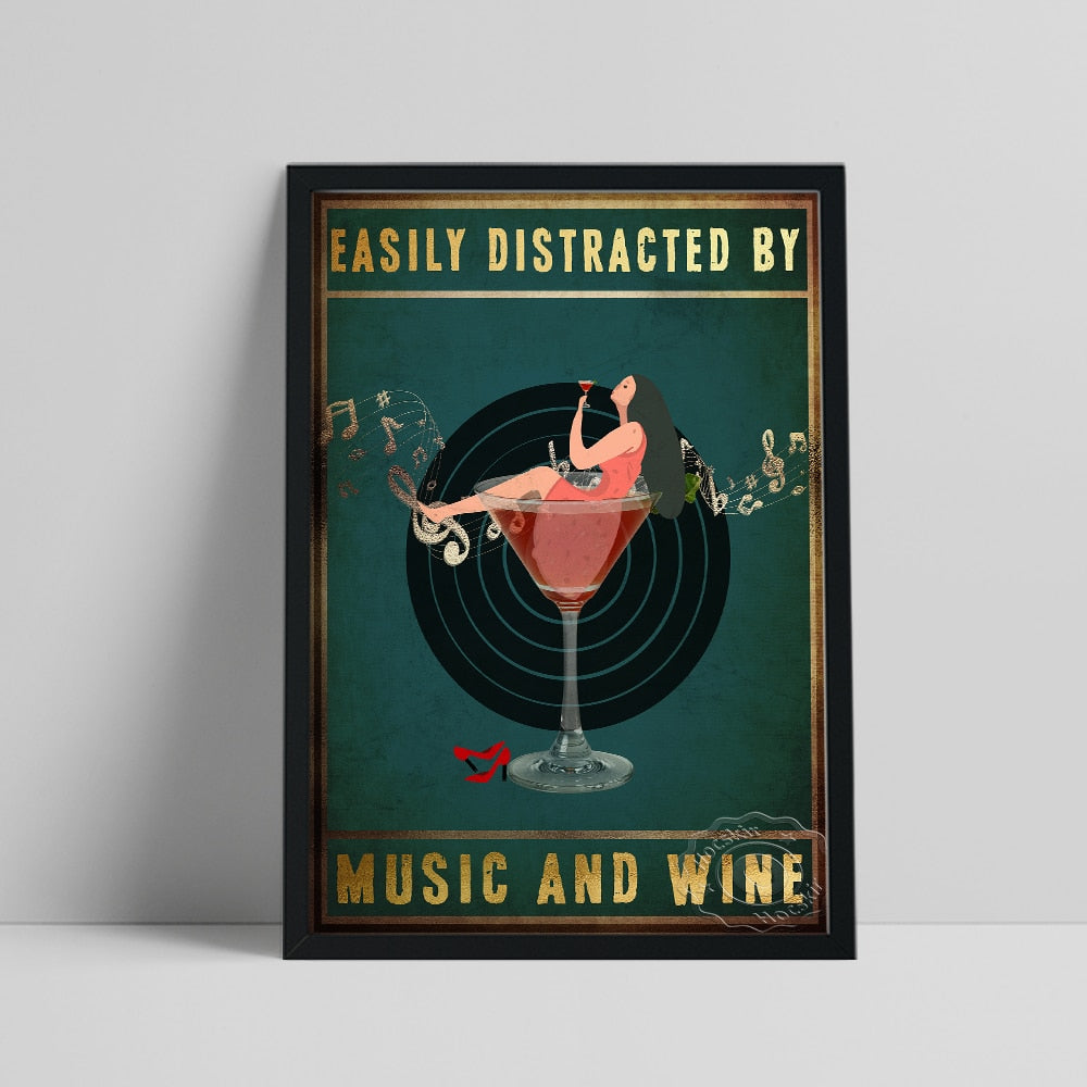 Music & Wine Lady Poster