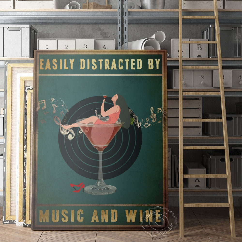 Music & Wine Lady Poster