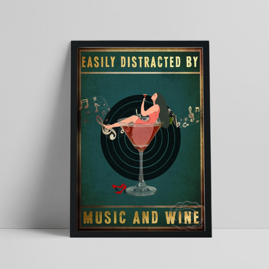 Music & Wine Lady Poster