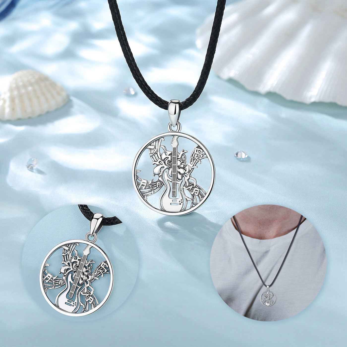 Silver Music Electric Guitar Necklace