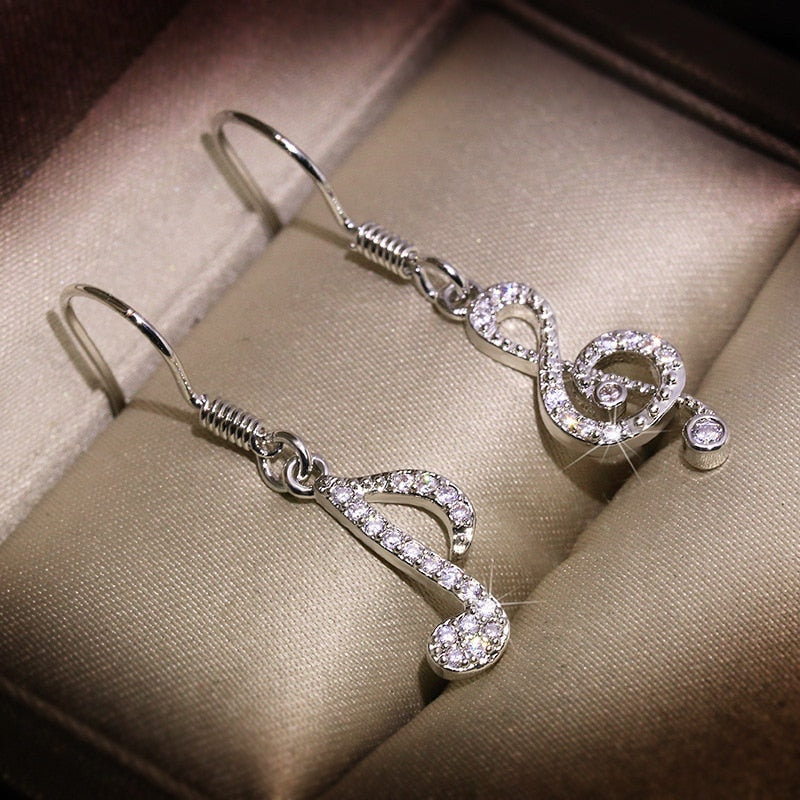 Diamond Music Note Earrings