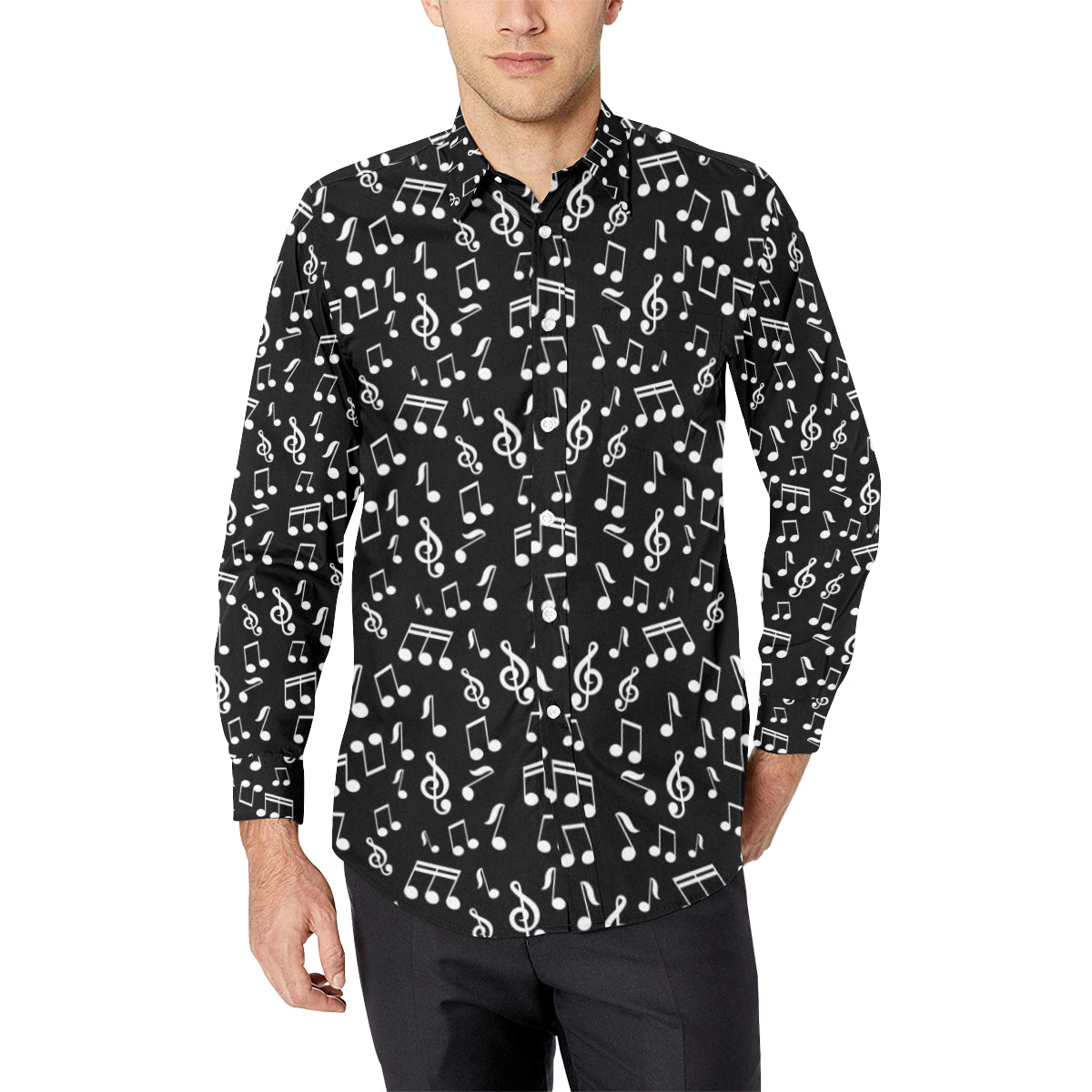 Music Notes Men's Long Sleeve Black Shirt
