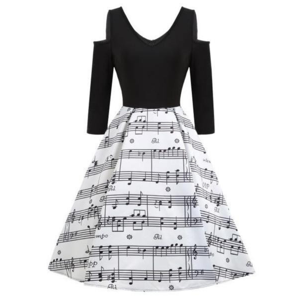 Sexy Shoulder Music Note Party Dress - S - { shop_name }} - Review