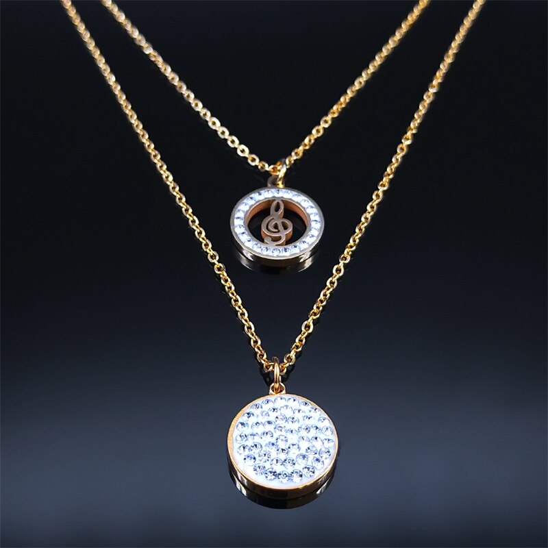 Crystal Music Notes Pendant Necklace