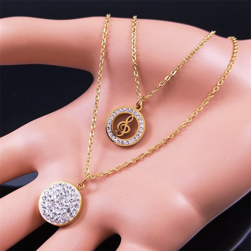 Crystal Music Notes Pendant Necklace