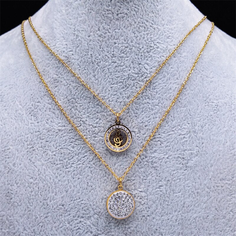 Crystal Music Notes Pendant Necklace