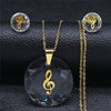 Gold Music Clef Crystal Necklace & Earrings Set
