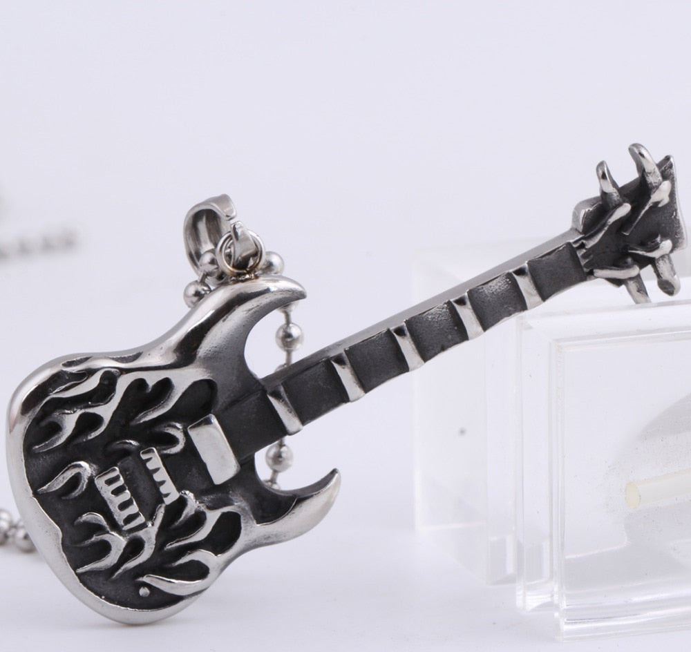Flame on Guitar Necklace