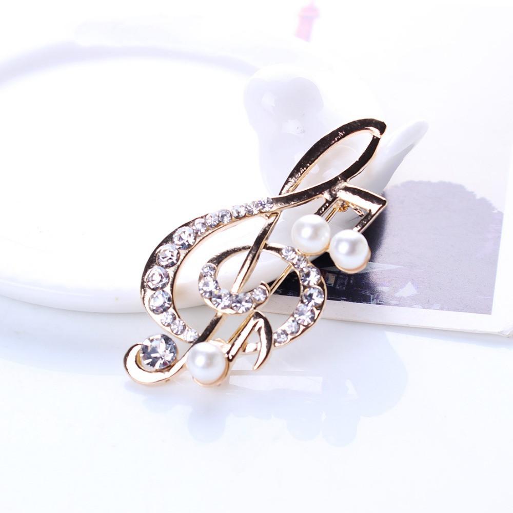 Musical Rhinestone Imitation Pearl Brooch Pin Crystal - Artistic Pod