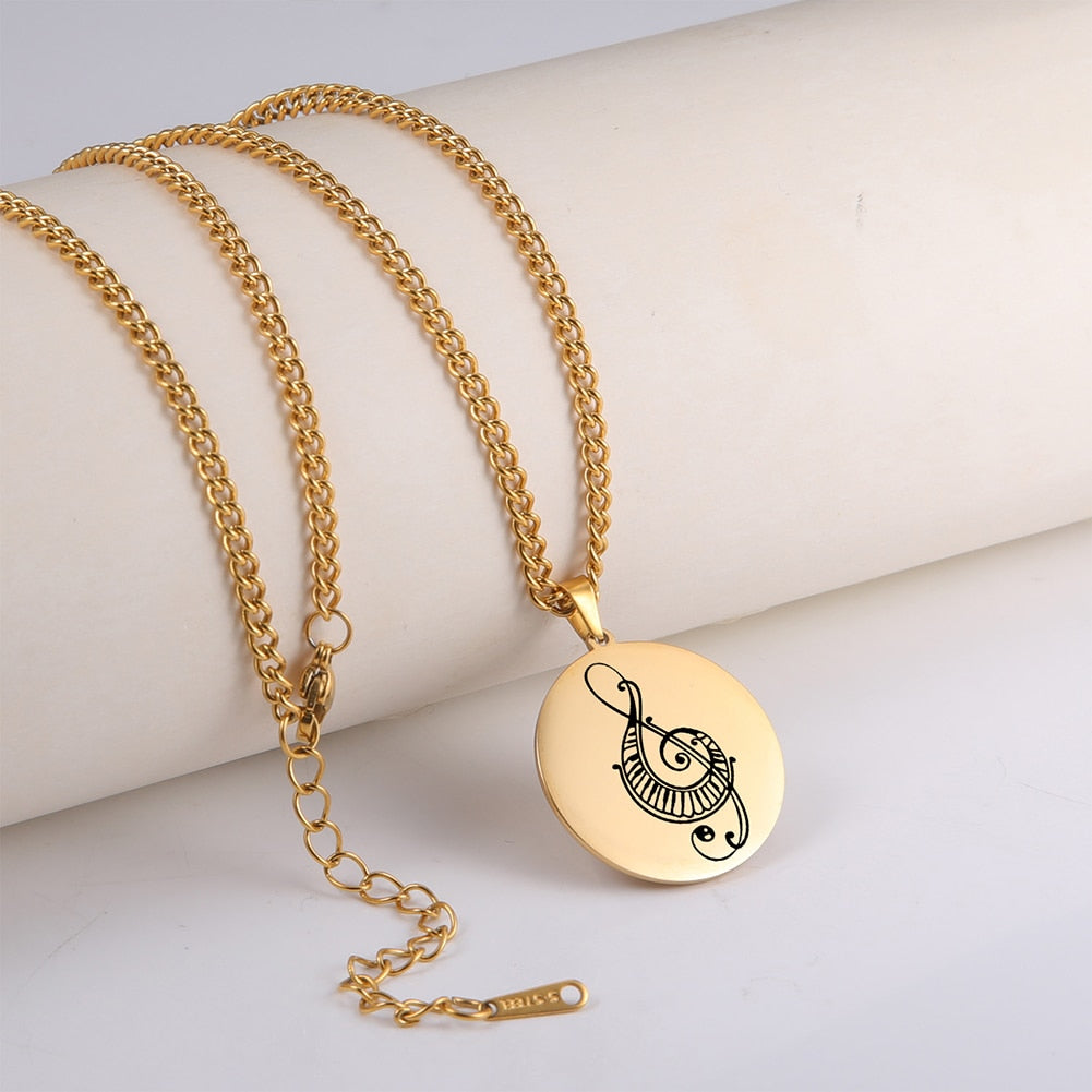 Music Notes Round Pendant Necklace