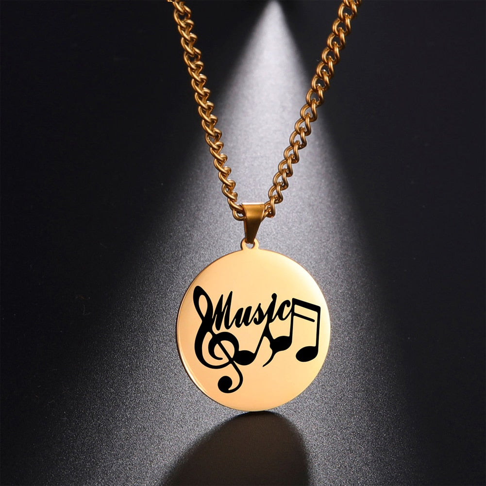 Music Notes Round Pendant Necklace