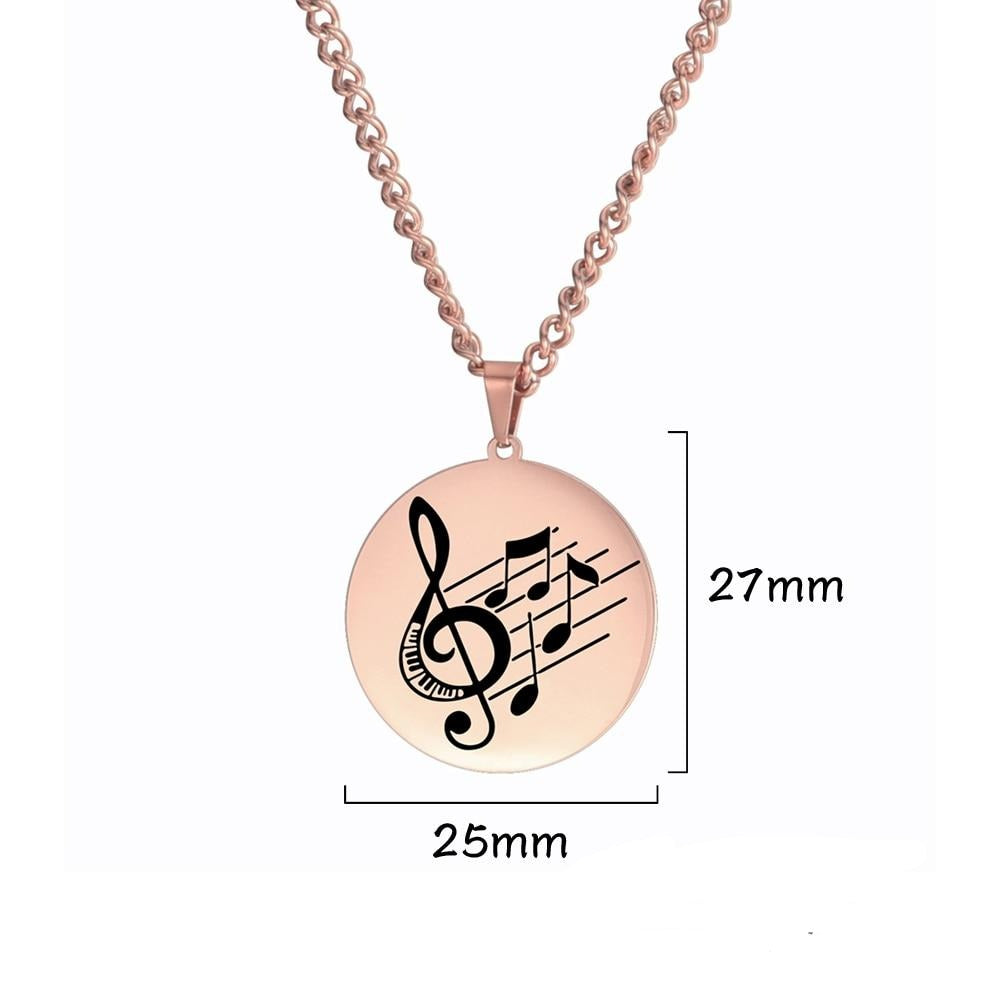 Music Notes Round Pendant Necklace