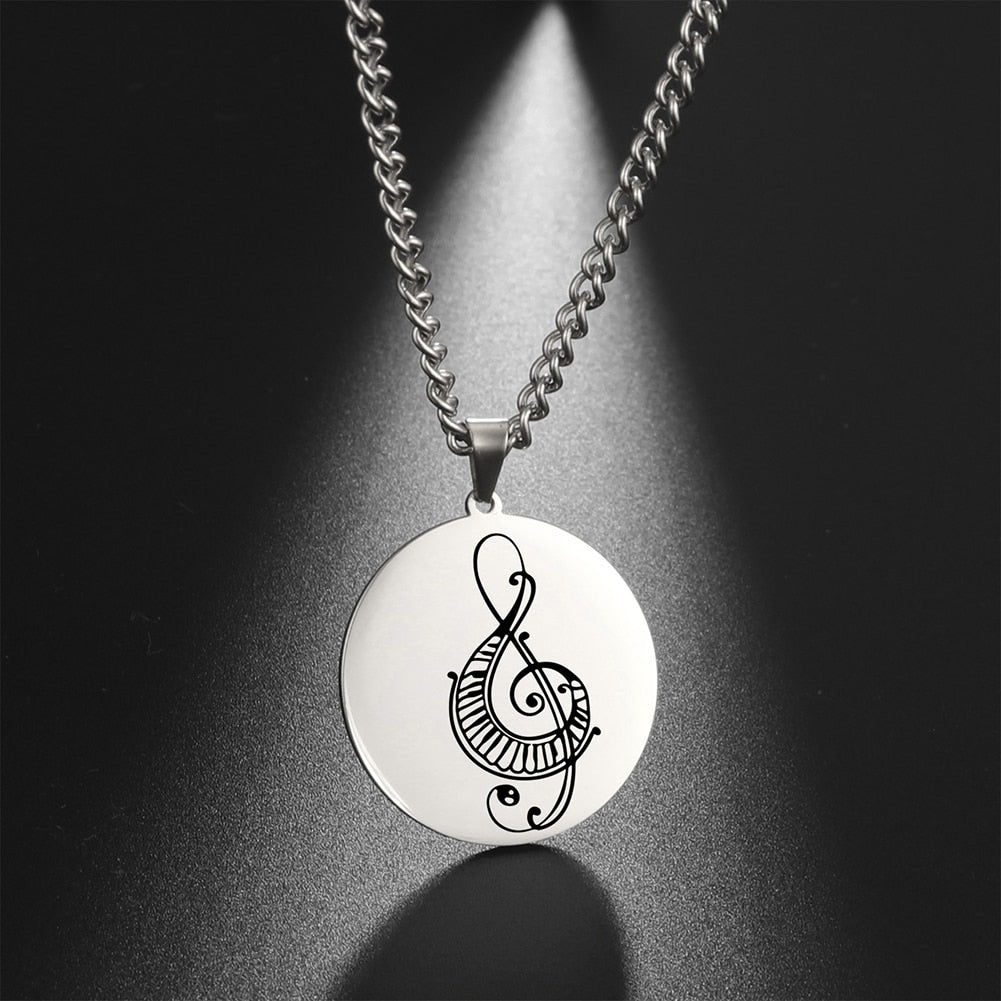 Music Notes Round Pendant Necklace