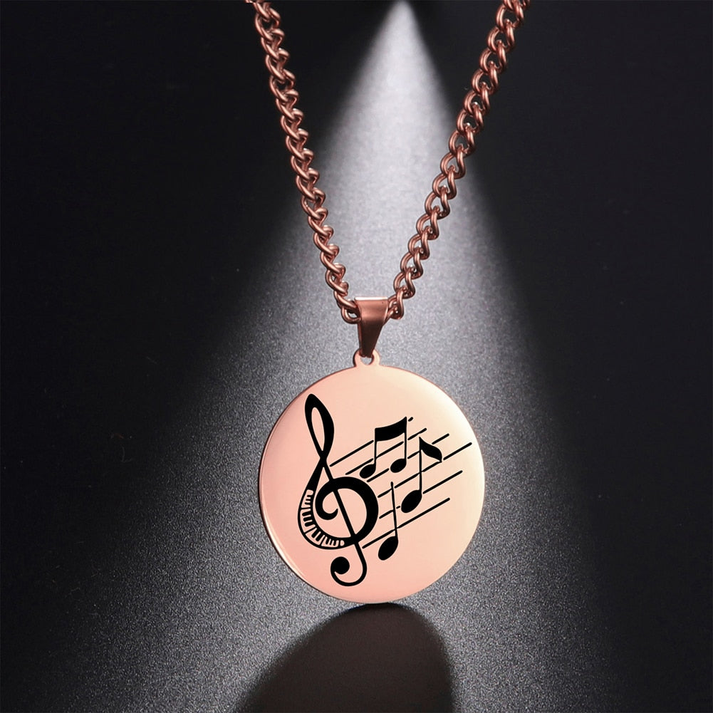 Music Notes Round Pendant Necklace