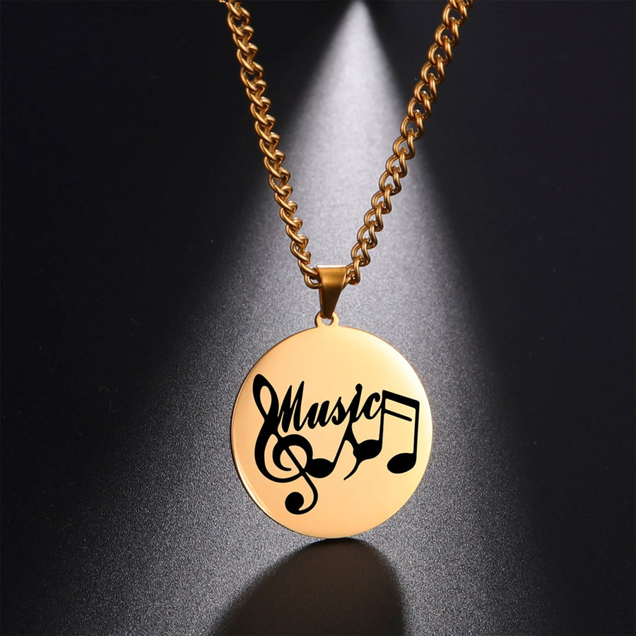 Music Notes Round Pendant Necklace
