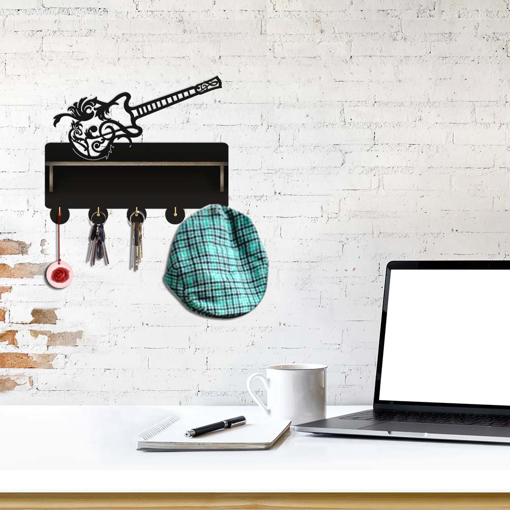 Floral Guitar Wooden Key Hanger