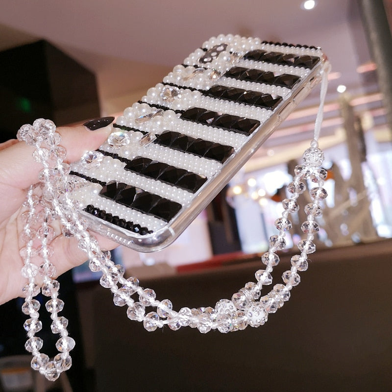 Piano Key Crystal Chain Phone Case