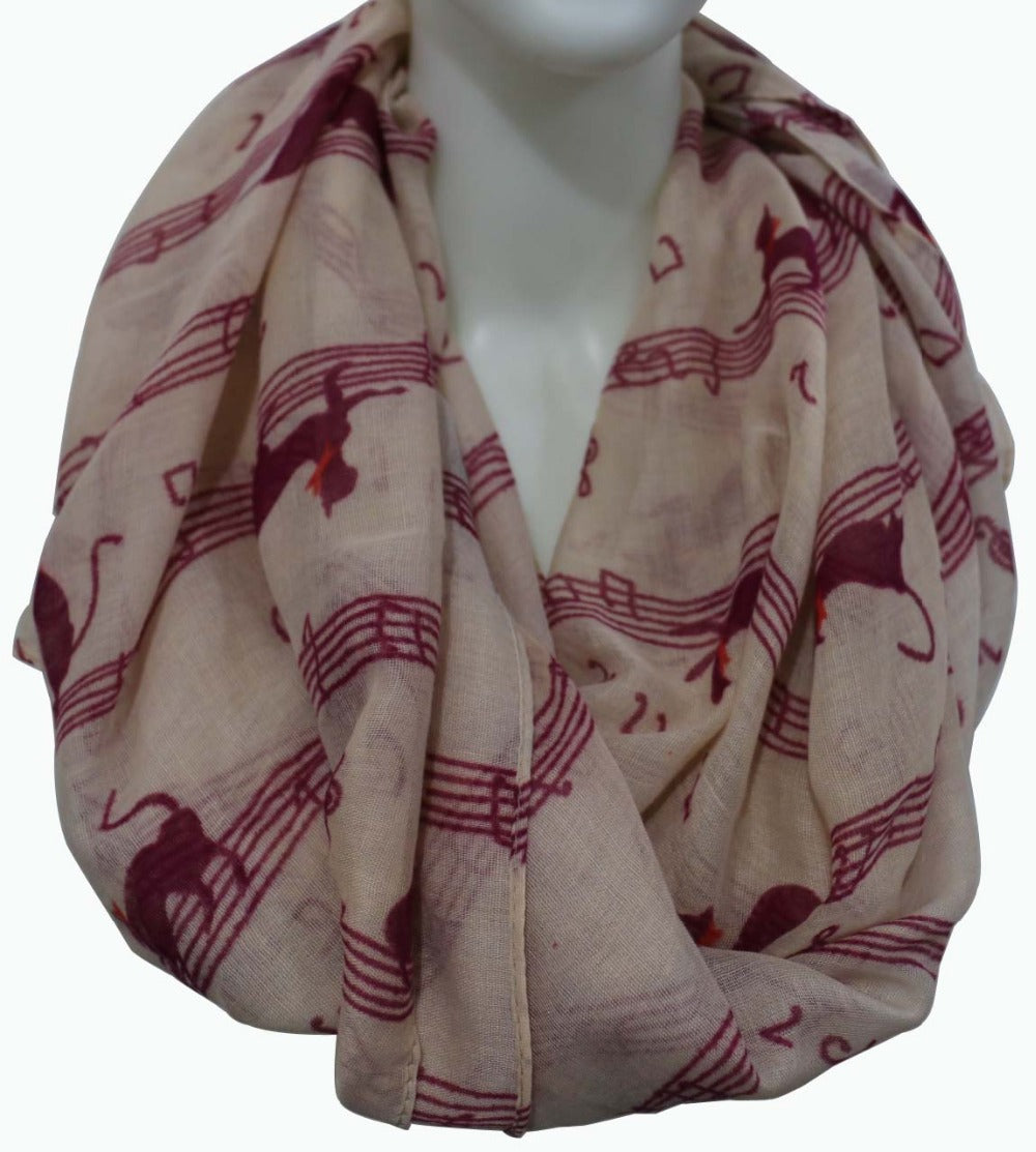 Music Note Cat Printed Scarf