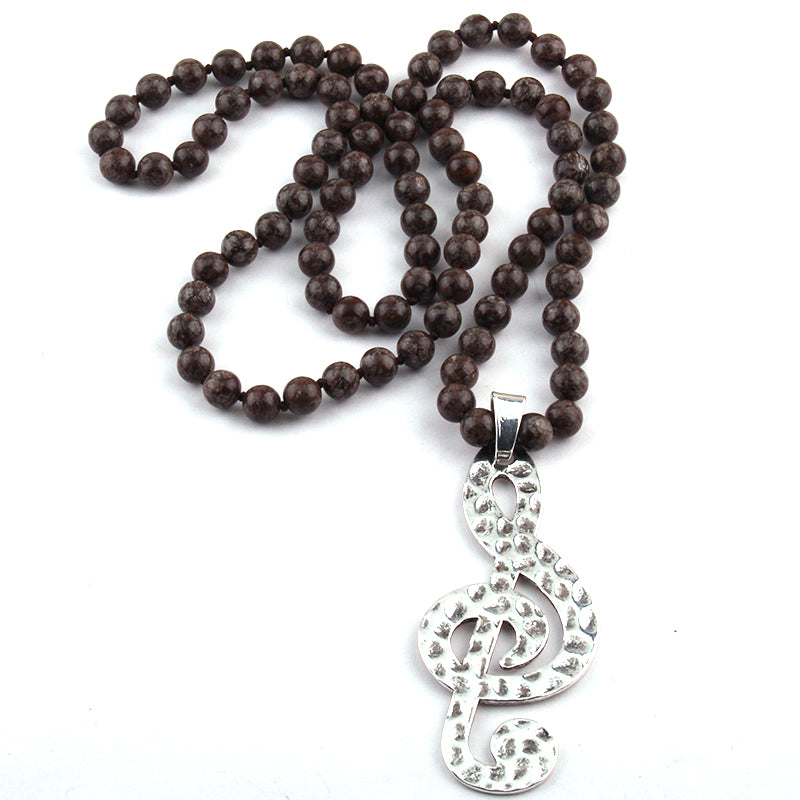 Stone Music Note Pendant Necklace