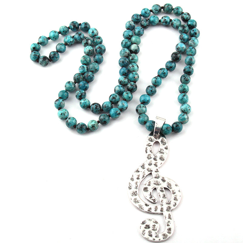 Stone Music Note Pendant Necklace