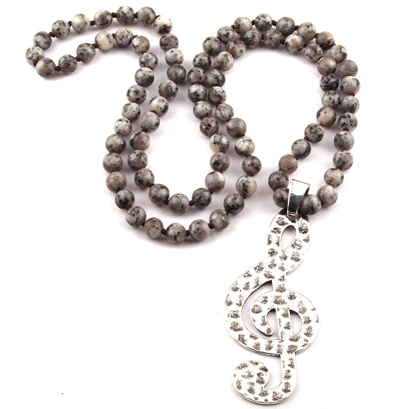 Stone Music Note Pendant Necklace