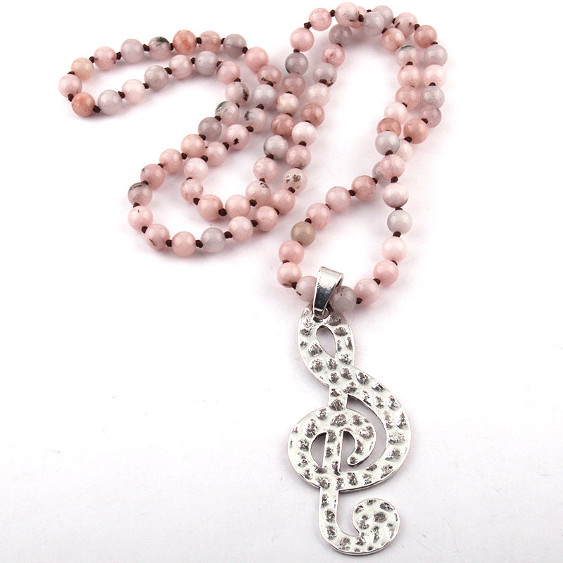 Stone Music Note Pendant Necklace