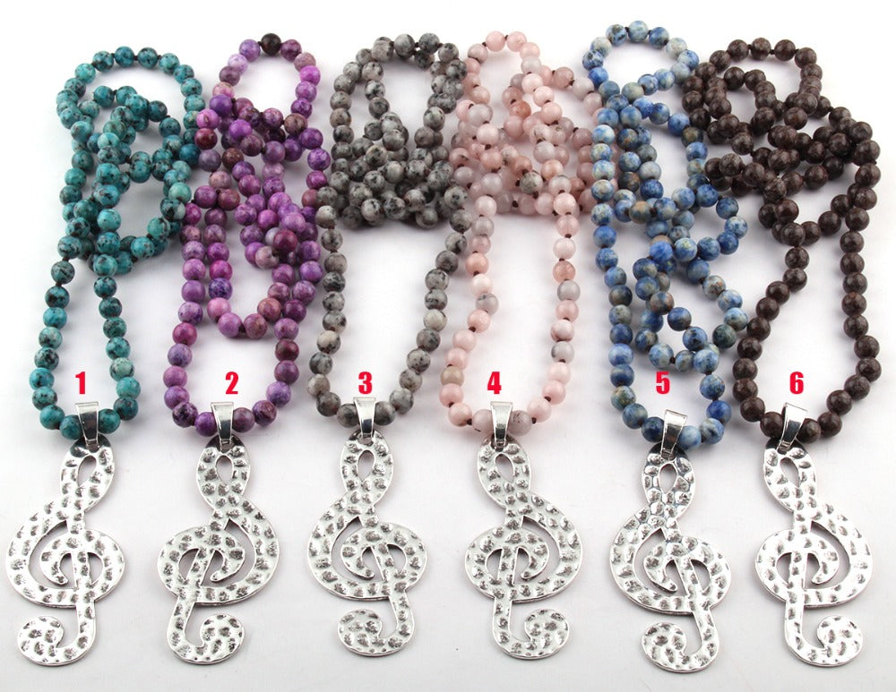 Stone Music Note Pendant Necklace