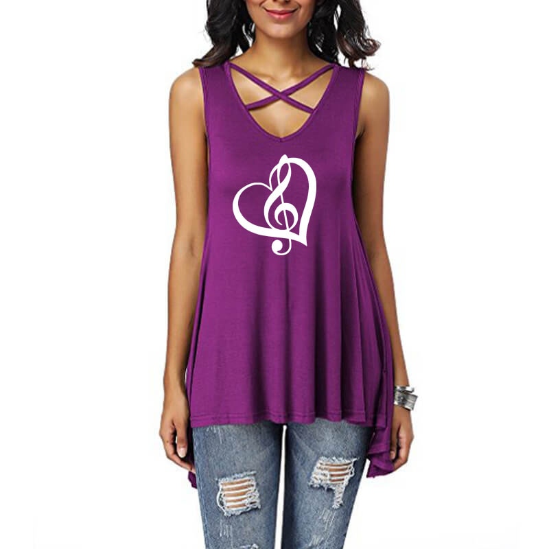 Treble Clef Heart Cross Sleeveless Top
