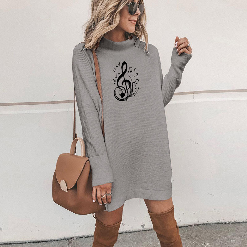 Vintage Treble Clef Turtleneck Thick Dress