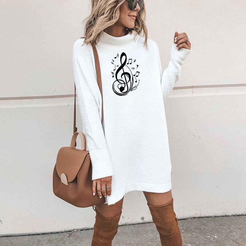 Vintage Treble Clef Turtleneck Thick Dress