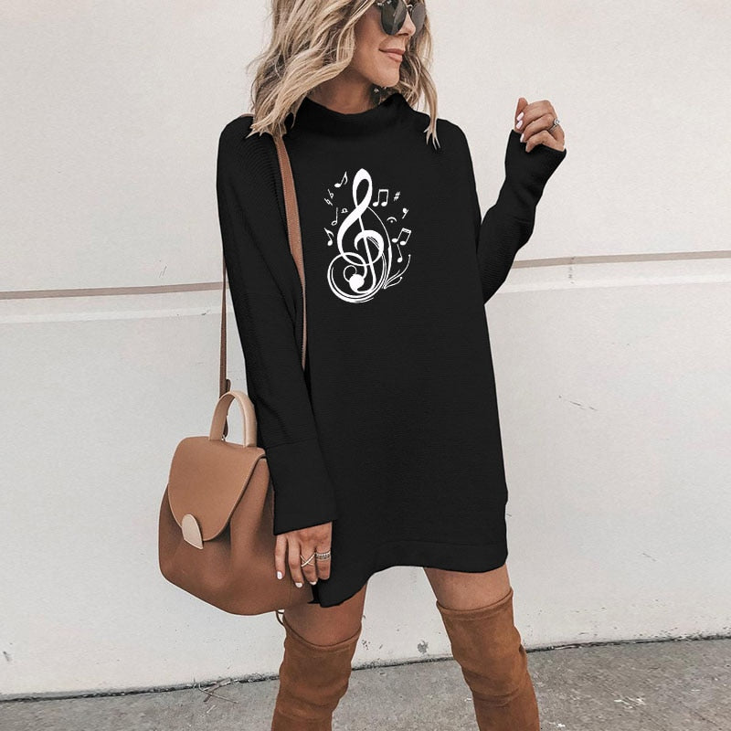 Vintage Treble Clef Turtleneck Thick Dress