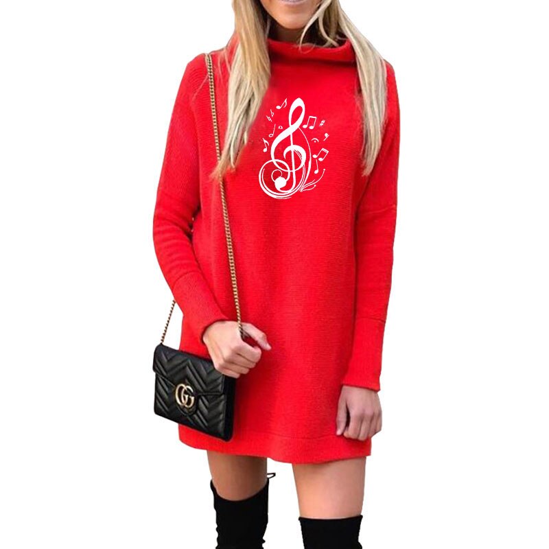 Vintage Treble Clef Turtleneck Thick Dress