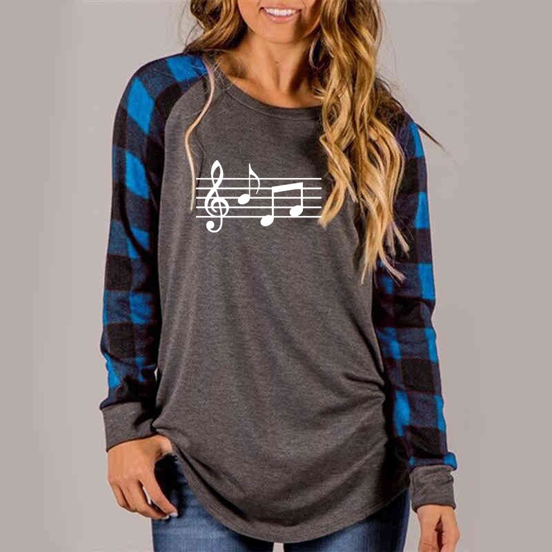 Music Scores Plaid Long Sleeve Top