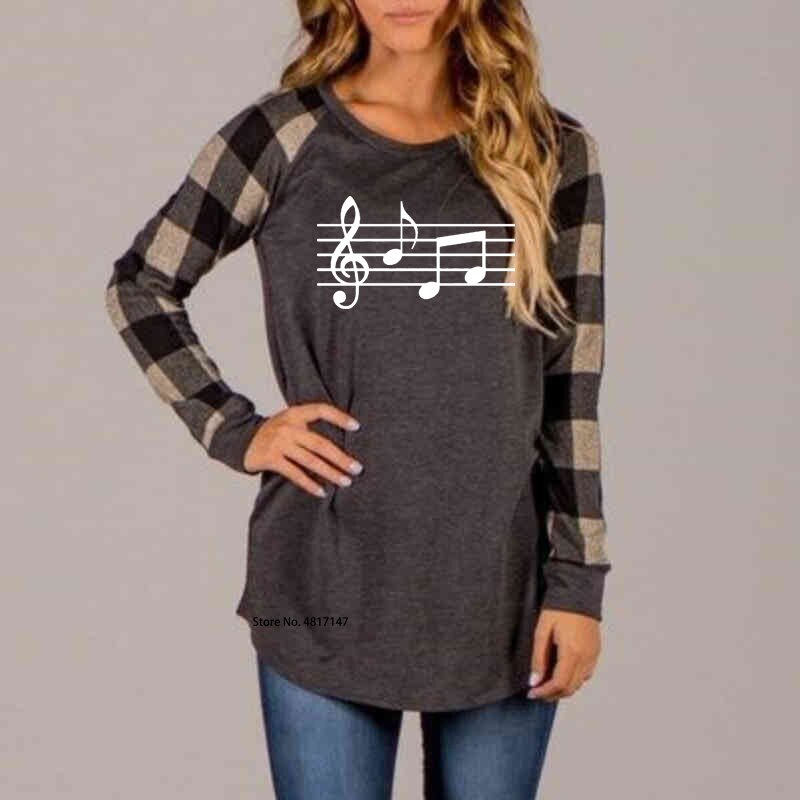 Music Scores Plaid Long Sleeve Top