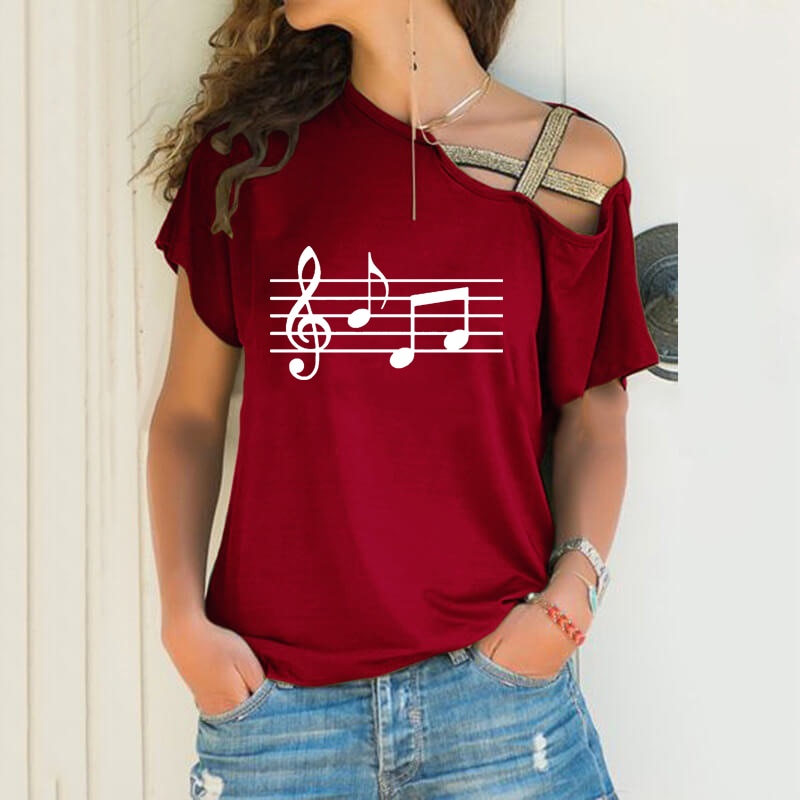 Music Notes Cross Bandage T-Shirt