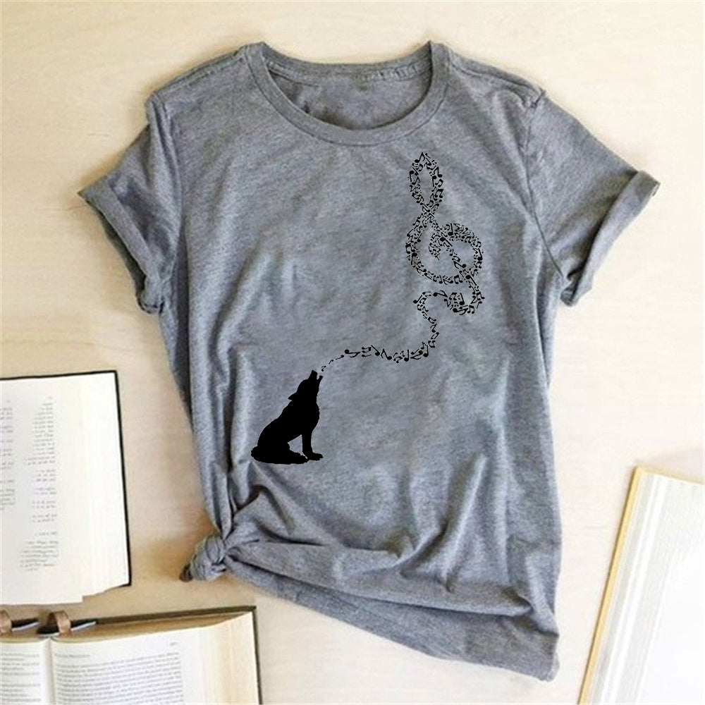 Wolf Treble Clef Print T-shirt