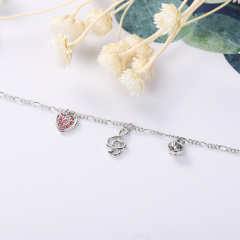 Rhinestone Heart Treble Clef Bracelet