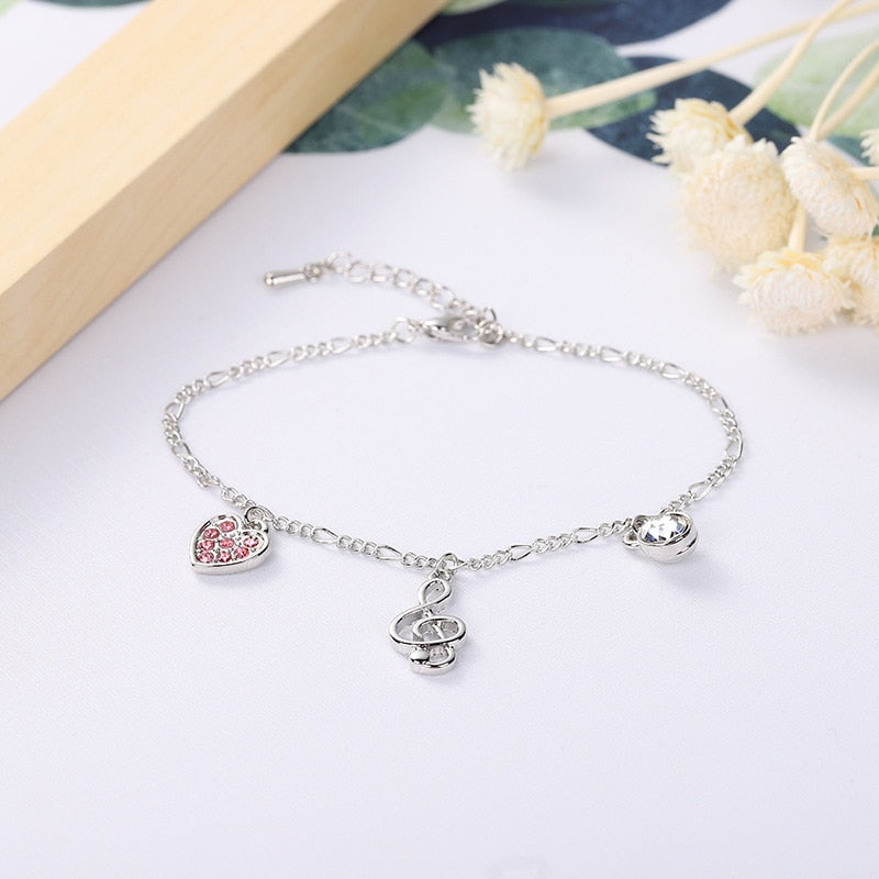 Rhinestone Heart Treble Clef Bracelet