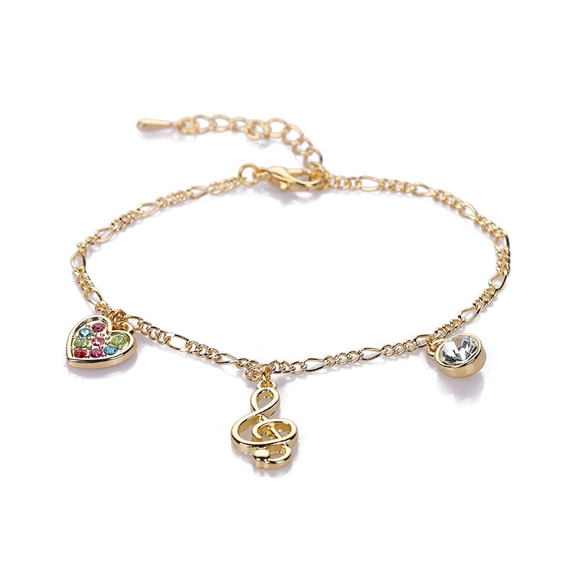 Rhinestone Heart Treble Clef Bracelet
