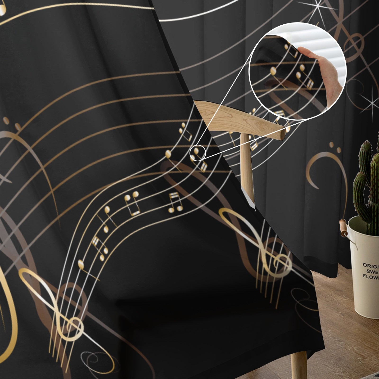 Golden Music Notes Sheer Curtain