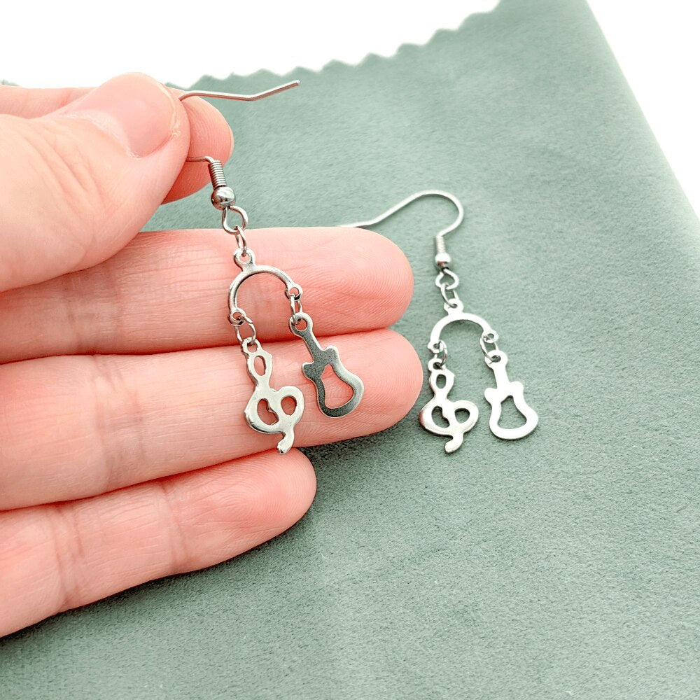 Musical Note and Guitar Drop Earrings