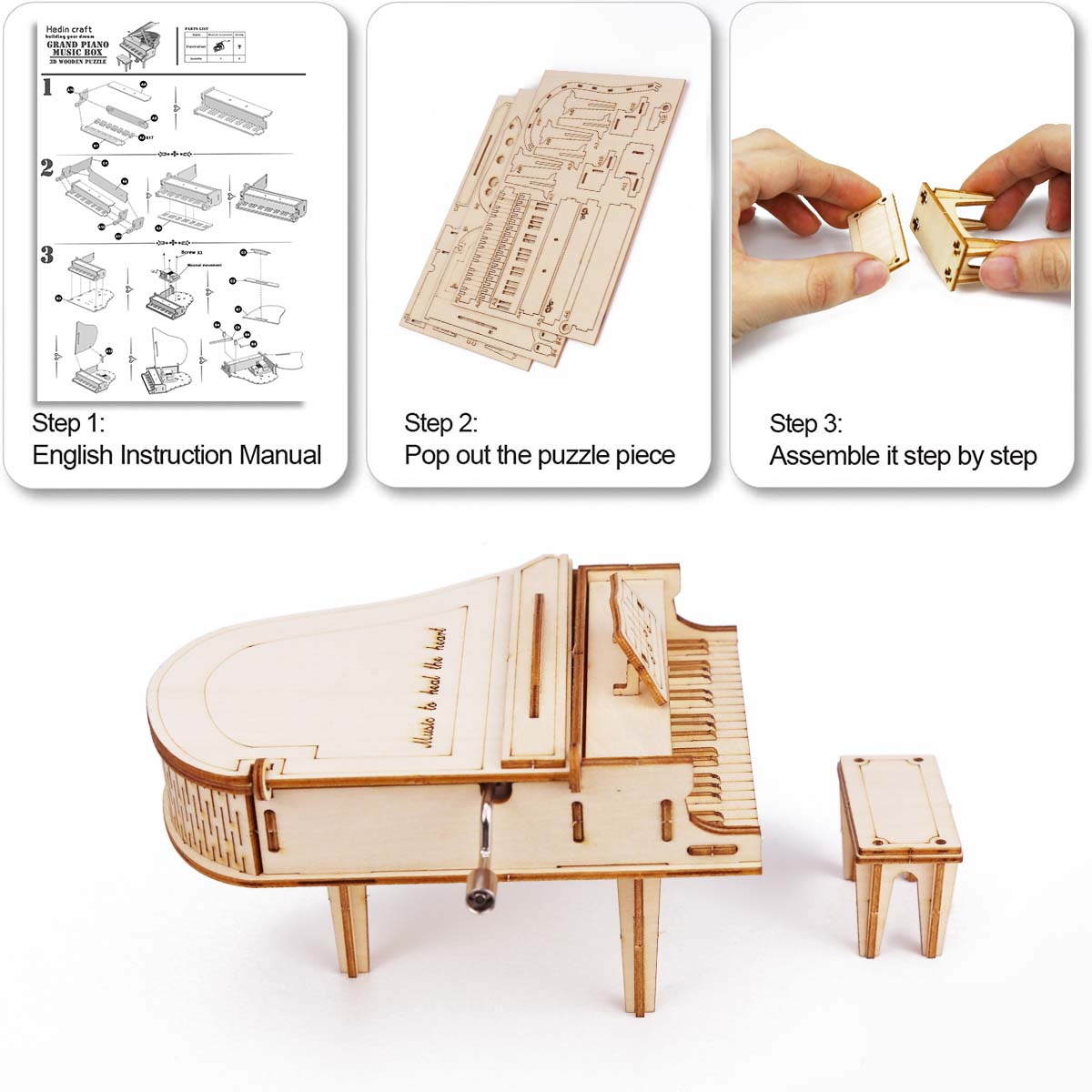 DIY Grand Piano Wood Puzzle Music Box