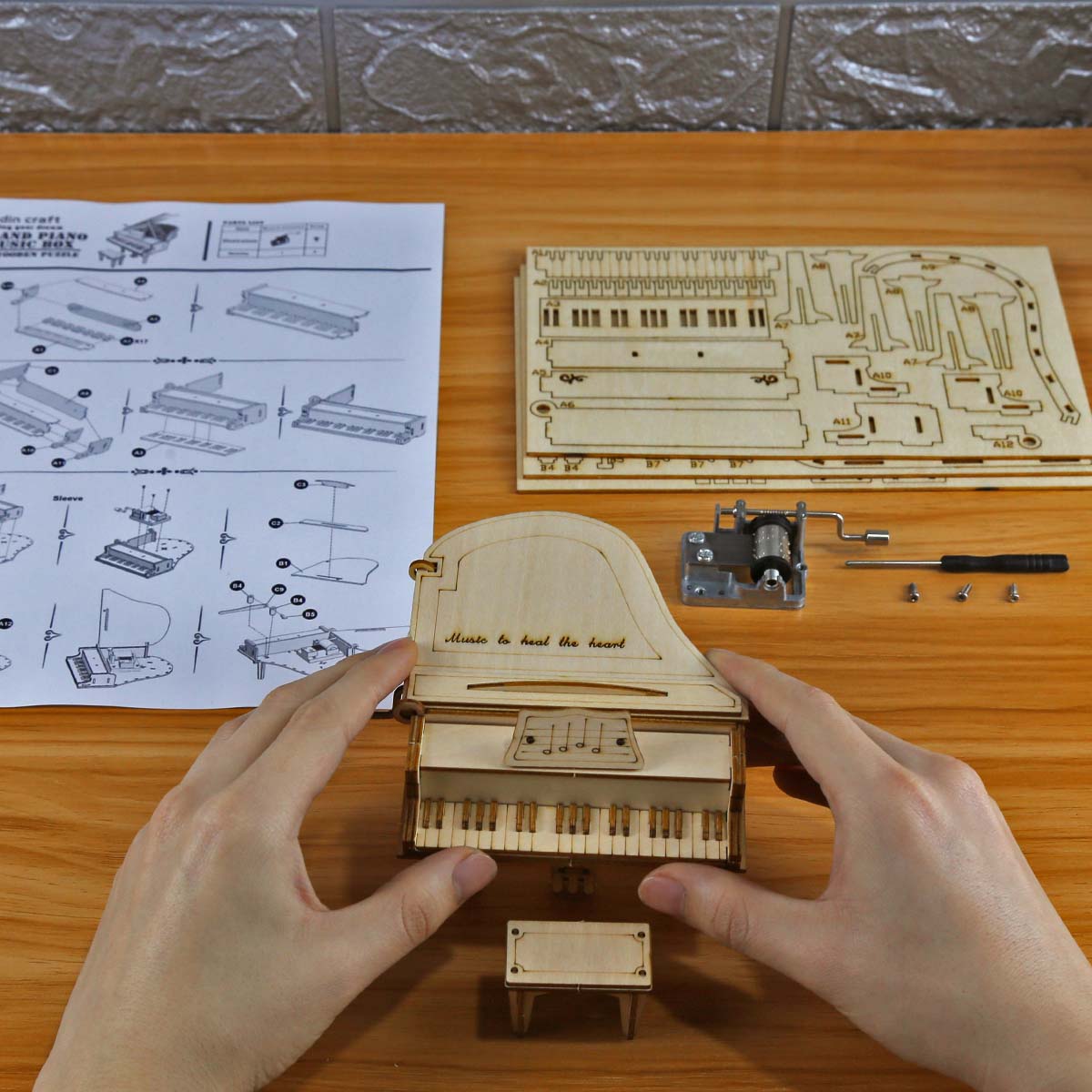 DIY Grand Piano Wood Puzzle Music Box