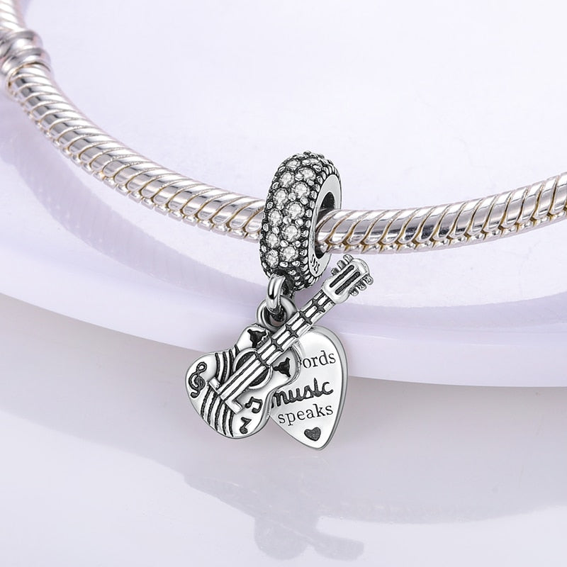 Guitar And Heart Dangle Charm