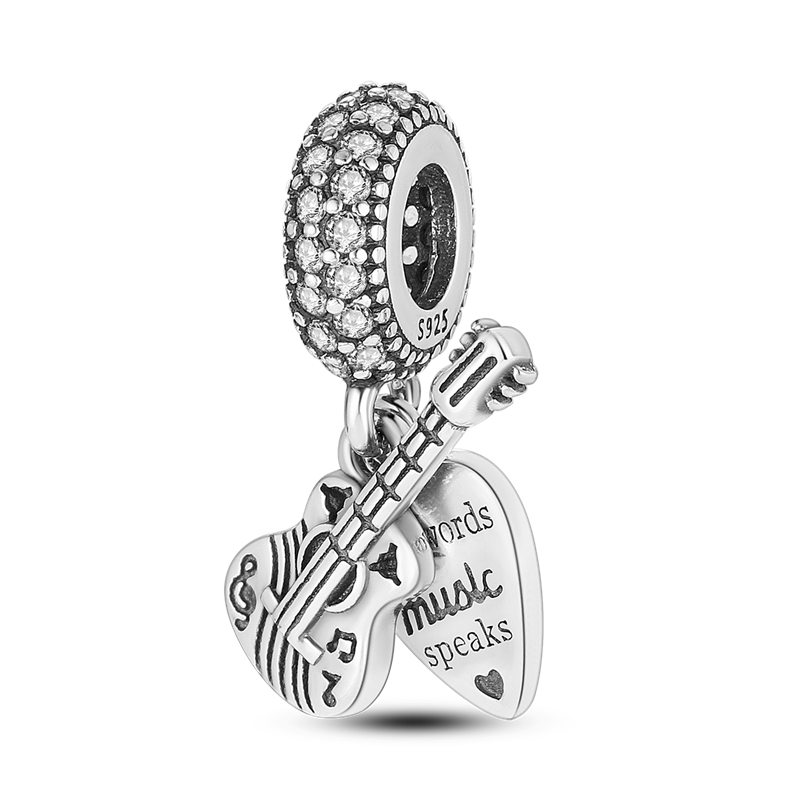 Guitar And Heart Dangle Charm