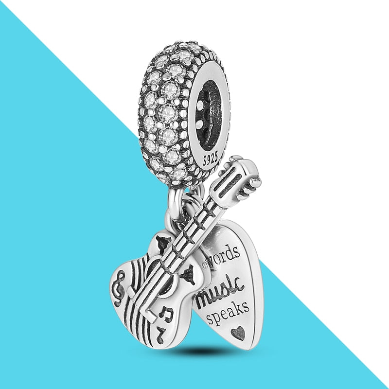 Guitar And Heart Dangle Charm