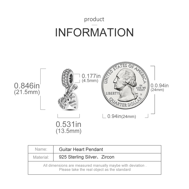 Guitar And Heart Dangle Charm