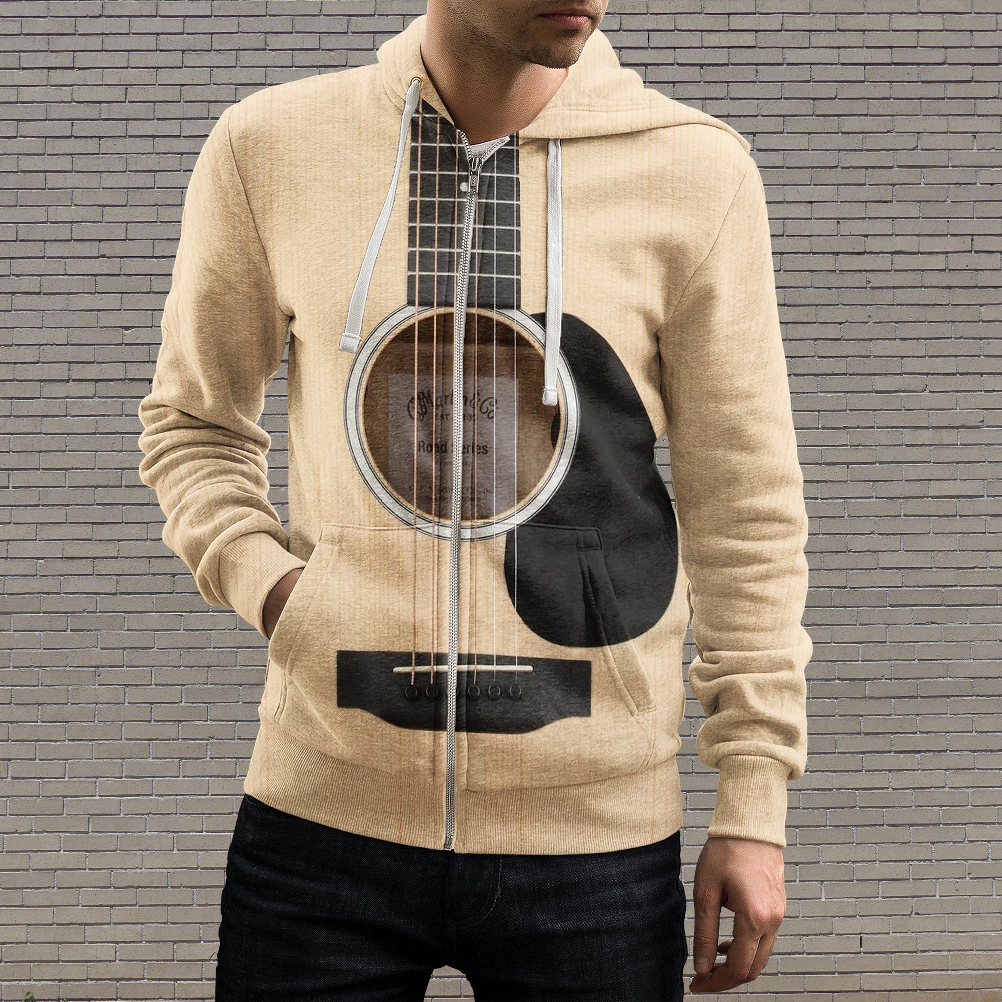 Wood Guitar Zip-Up Hoodie