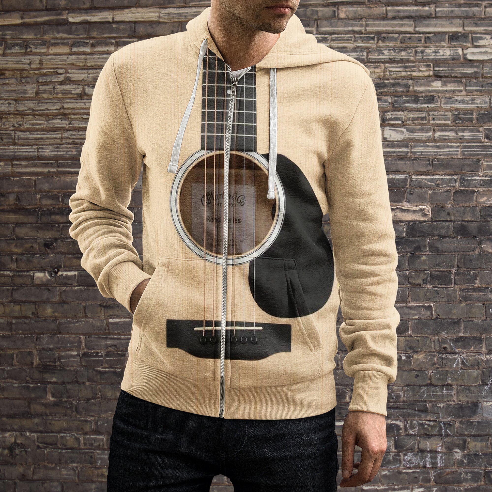 Wood Guitar Zip-Up Hoodie